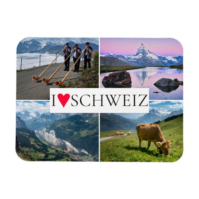 Magnet Flexible I love Switzerland photo collage souvenir (Horizontal)