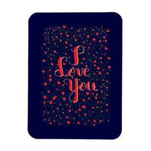 Magnet Flexible I Love You signe avec des coeurs florissants
