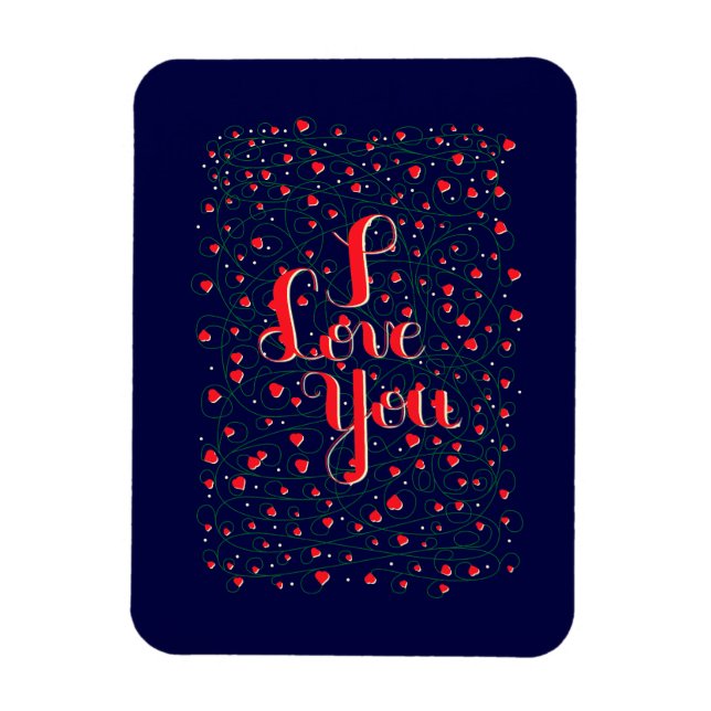 Magnet Flexible I Love You signe avec des coeurs florissants (Vertical)