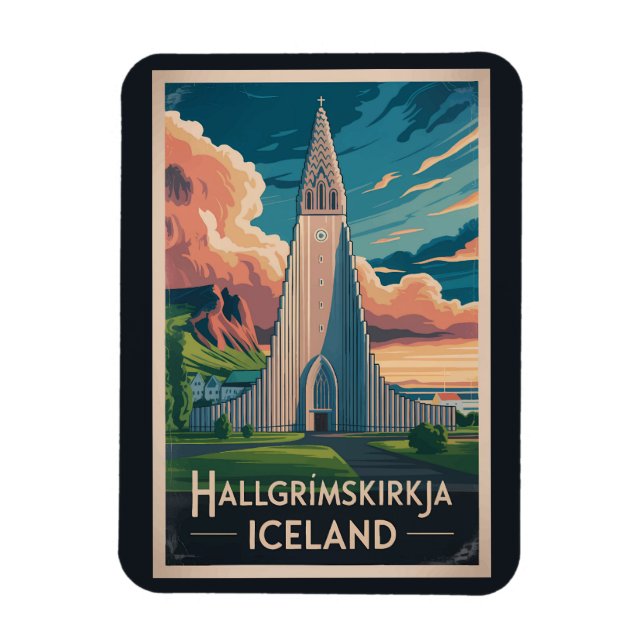 Magnet Flexible Iceland Hallgrimskirkja Illustration Travel Art (Vertical)