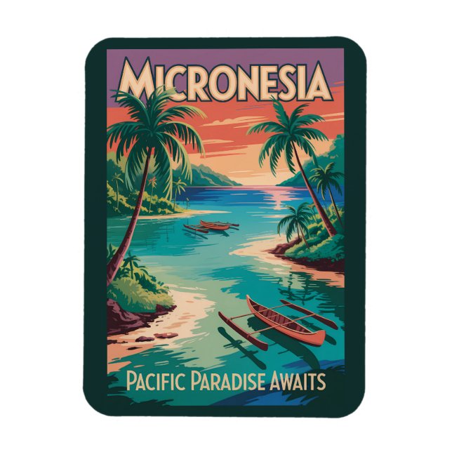 Magnet Flexible Illustration de bateaux de Micronésie Art de voyag (Vertical)