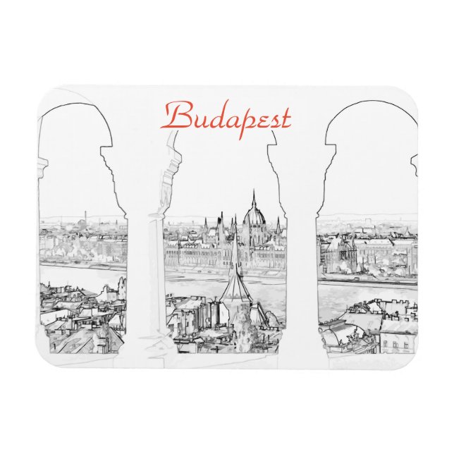 Magnet Flexible Illustration de Budapest et parlement hongrois (Horizontal)