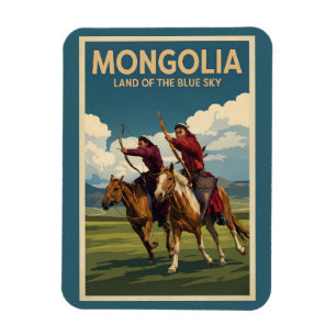 Magnet Flexible Illustration de cavaliers de Mongolie Art de voyag