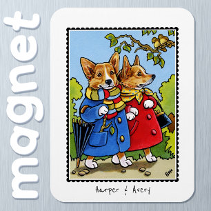 Magnet Flexible Illustration de Chien de Corgi Whimsical Nom perso
