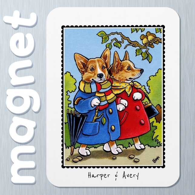 Magnet Flexible Illustration de Chien de Corgi Whimsical Nom perso (Créateur téléchargé)