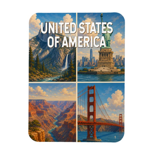 Magnet Flexible Illustration de collage des États-Unis Art de voya (Vertical)