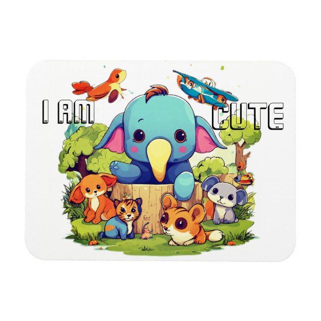 Magnet Flexible Illustration de dessin animé d'animal mignon je su (Horizontal)