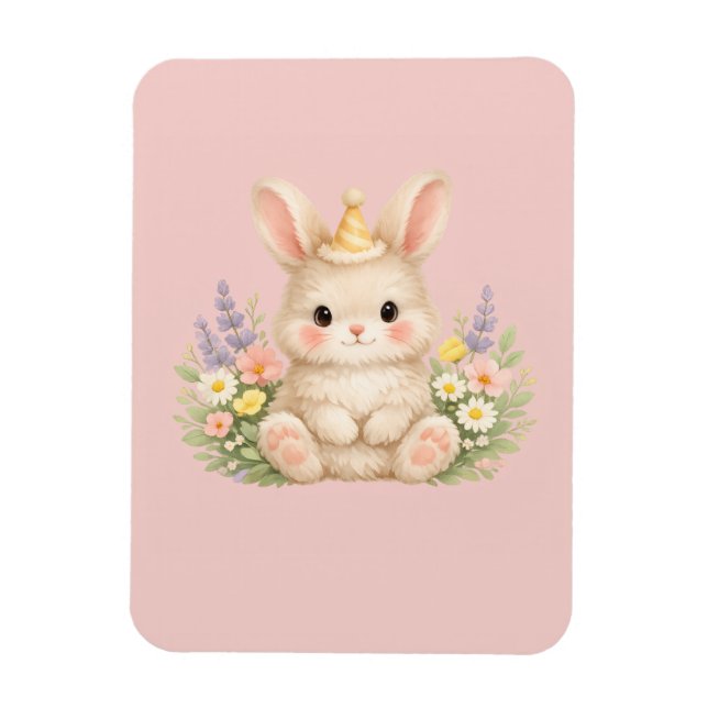 Magnet Flexible Illustration de fleur sauvage de lapin pastel (Vertical)