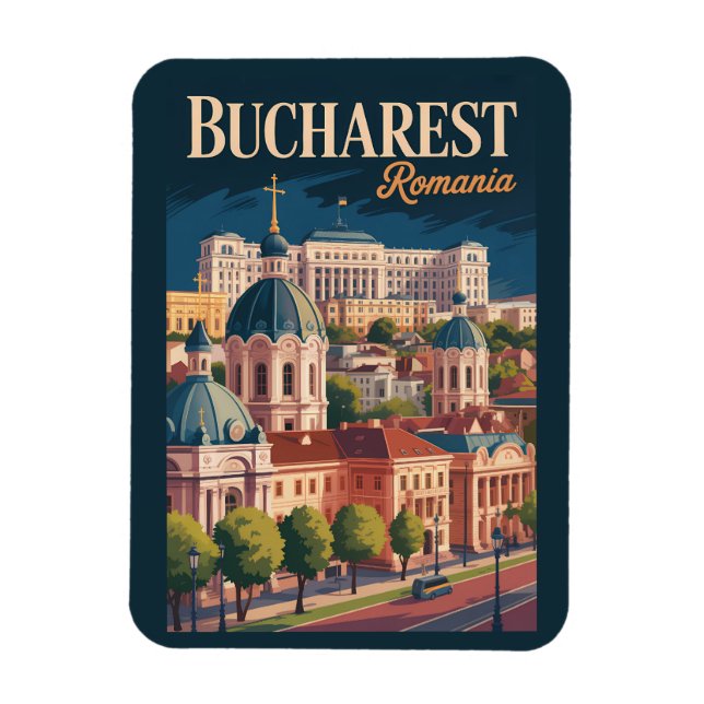 Magnet Flexible Illustration de la skyline de Bucarest Art de voya (Vertical)