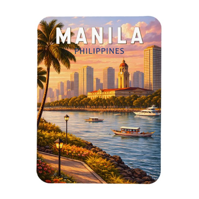 Magnet Flexible Illustration de la skyline de Manille Philippines  (Vertical)