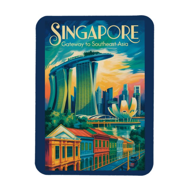 Magnet Flexible Illustration de la skyline de Singapour Art de voy (Vertical)