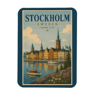Magnet Flexible Illustration de la skyline de Stockholm en Suède A