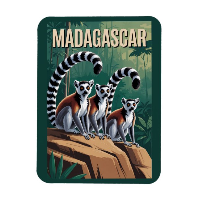 Magnet Flexible Illustration de lémurs de Madagascar Art de voyage (Vertical)