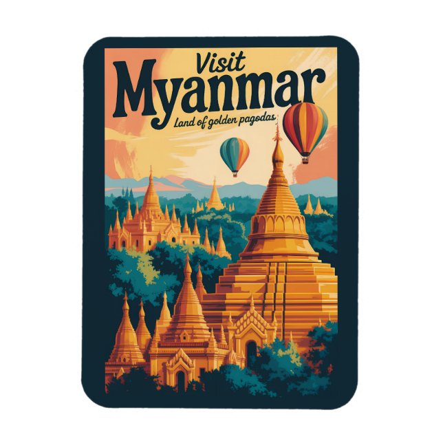 Magnet Flexible Illustration de pagodes du Myanmar Art de voyage v (Vertical)
