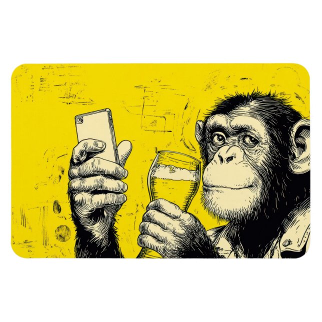 Magnet Flexible Illustration de singe drôle prenant un selfie – Ch (Horizontal)
