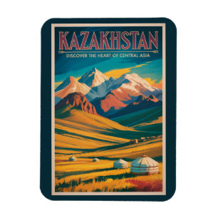 Magnet Flexible Illustration de steppes kazakhes Art de voyage vin
