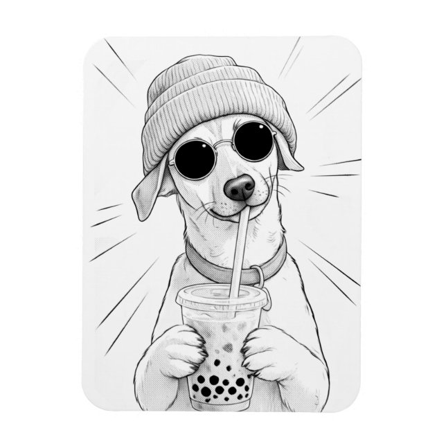 Magnet Flexible Illustration de thé aux perles avec un chiot kawai (Vertical)