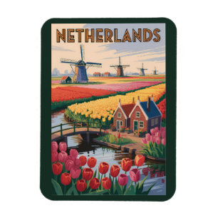 Magnet Flexible Illustration de tulipes des Pays-Bas Art de voyage