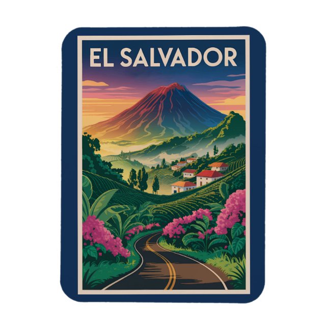 Magnet Flexible Illustration de volcan d'El Salvador Art de voyage (Vertical)