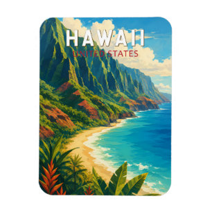 Magnet Flexible Illustration de voyage à Hawaii Art vintage