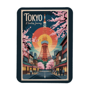 Magnet Flexible Illustration de voyage à Tokyo au Japon Style Vint