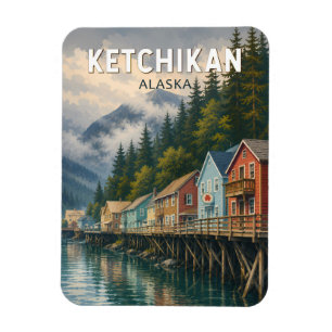 Magnet Flexible Illustration de voyage d'art vintage de Ketchikan