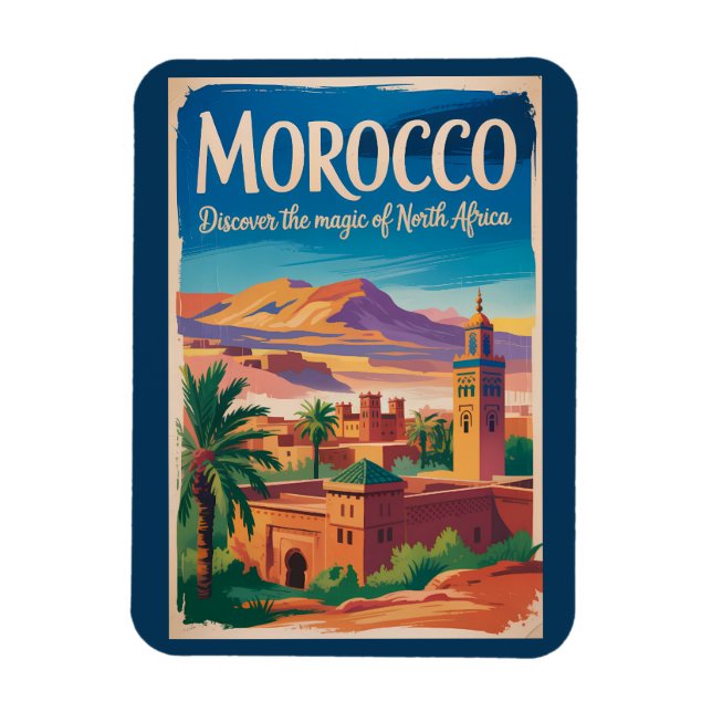 Magnet Flexible Illustration de voyage d'art vintage Maroc (Vertical)