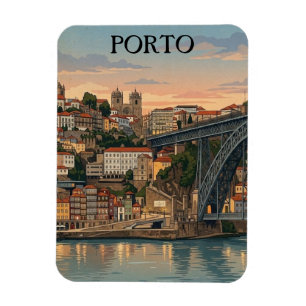 Magnet Flexible Illustration de voyage de la ville vintage de Port
