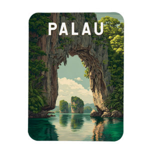 Magnet Flexible Illustration de voyage de Palaos Art vintage