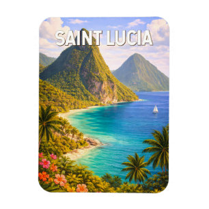 Magnet Flexible Illustration de voyage de Sainte-Lucie Art vintage