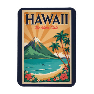 Magnet Flexible Illustration de voyage de volcan d'Hawaii Art vint