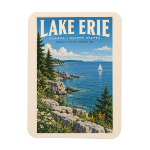 Magnet Flexible Illustration de voyage du lac Érié Art vintage