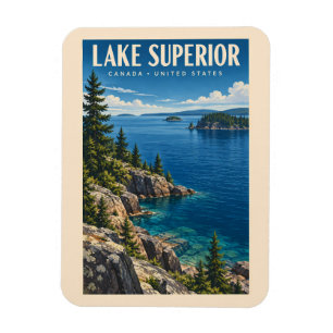 Magnet Flexible Illustration de voyage du lac Supérieur Art vintag