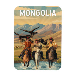 Magnet Flexible Illustration de voyage Mongolie Art vintage