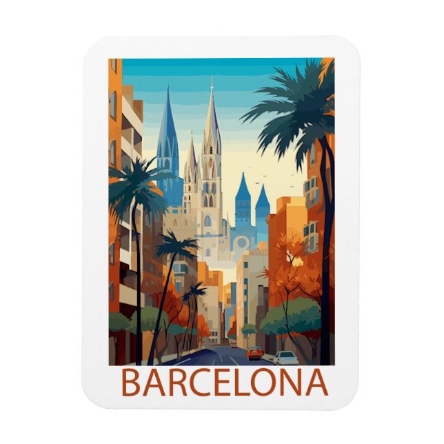 Magnet Flexible Illustration de voyage rétro à Barcelone (Vertical)