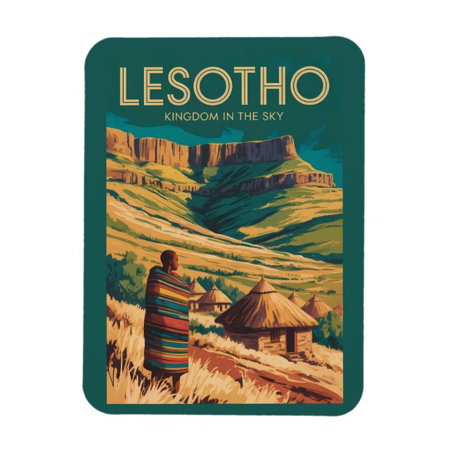 Magnet Flexible Illustration de voyage rétro de Lesotho Drakensber (Vertical)