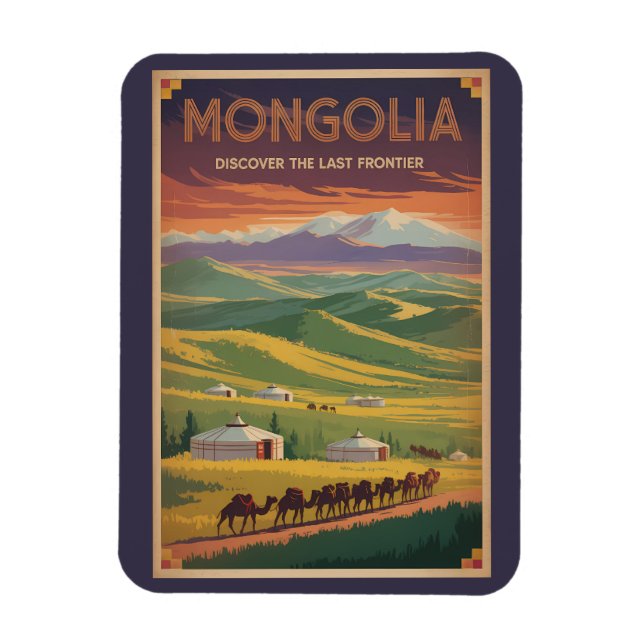 Magnet Flexible Illustration de voyage rétro de yourte de chameaux (Vertical)