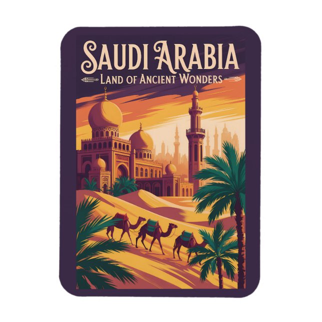 Magnet Flexible Illustration de voyage rétro sur le désert d'Arabi (Vertical)