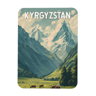 Magnet Flexible Illustration de voyage vintage au Kirghizistan