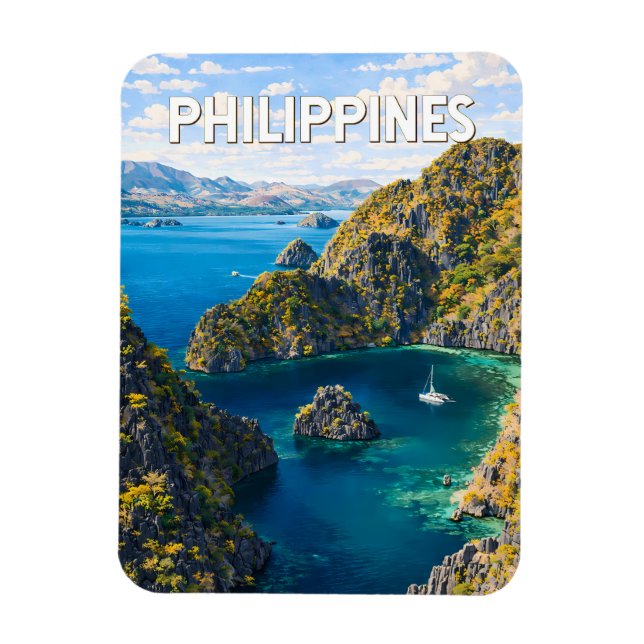 Magnet Flexible Illustration de voyage vintage aux Philippines (Vertical)