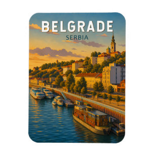 Magnet Flexible Illustration de voyage vintage de Belgrade, Serbie