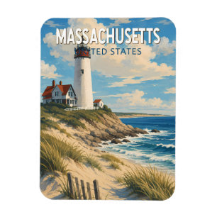 Magnet Flexible Illustration de voyage vintage du Massachusetts