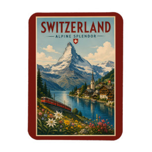 Magnet Flexible Illustration de voyage vintage en Suisse