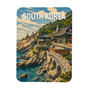 Magnet Flexible Illustration de voyage vintage sur la Corée du Sud