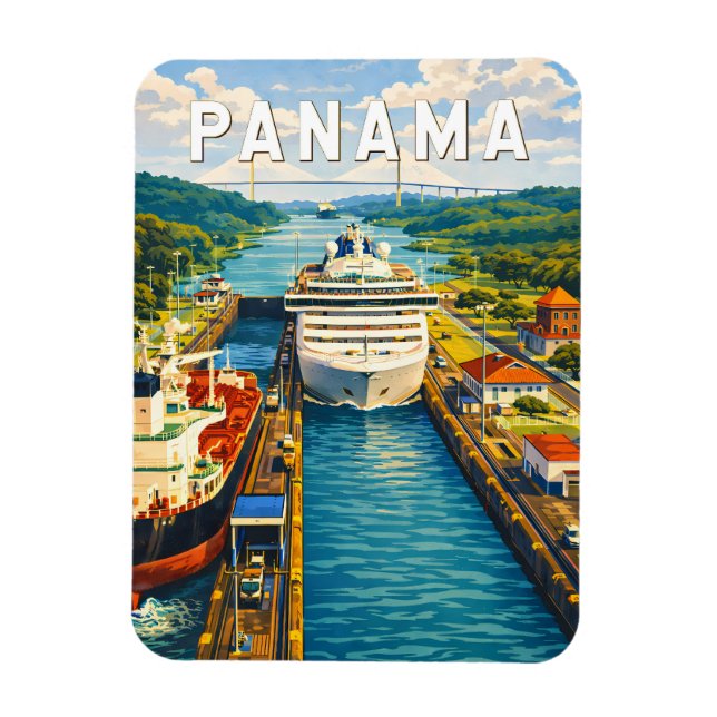 Magnet Flexible Illustration de voyage vintage sur Panama (Vertical)