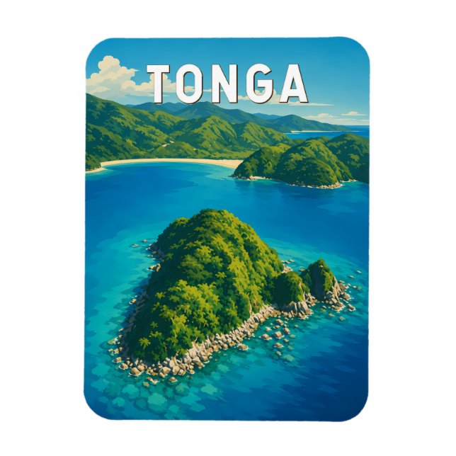 Magnet Flexible Illustration de voyage vintage Tonga (Vertical)