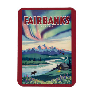 Magnet Flexible Illustration des aurores boréales de Fairbanks en 