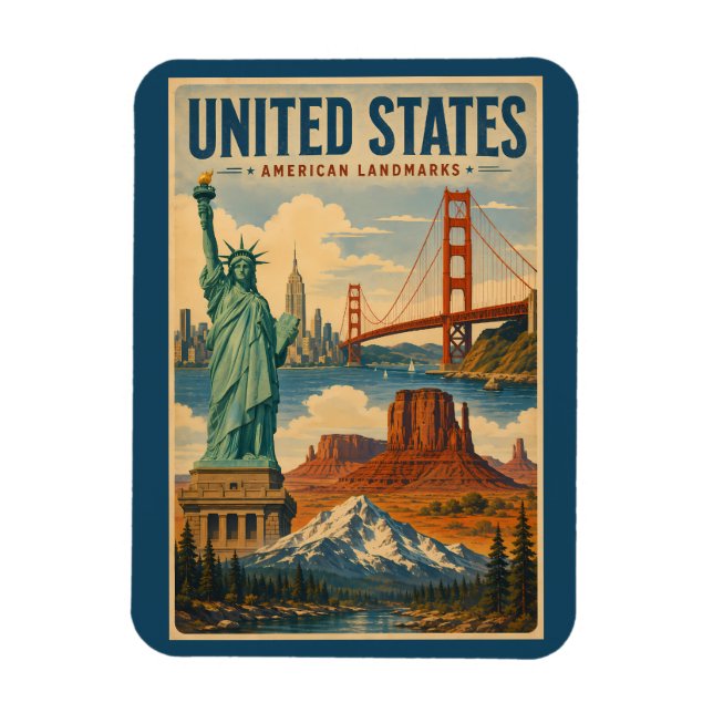 Magnet Flexible Illustration des monuments américains des États-Un (Vertical)