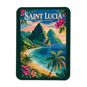 Magnet Flexible Illustration des Pitons de Sainte-Lucie Art de voy