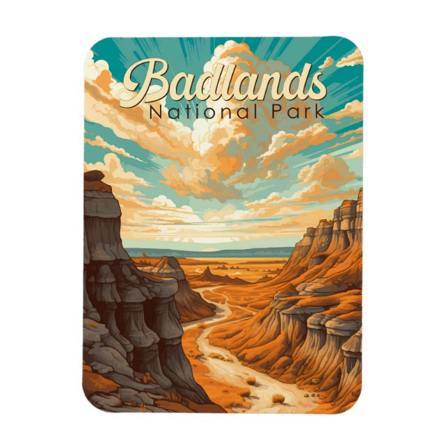 Magnet Flexible Illustration du parc national Badlands Retro (Vertical)